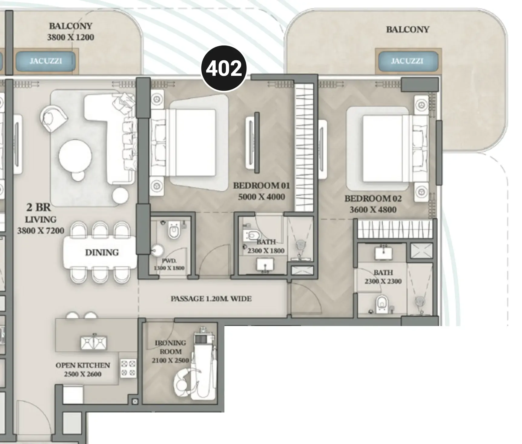 2.5 bedroom Apartments floor plan at Wellington Ocean Walk