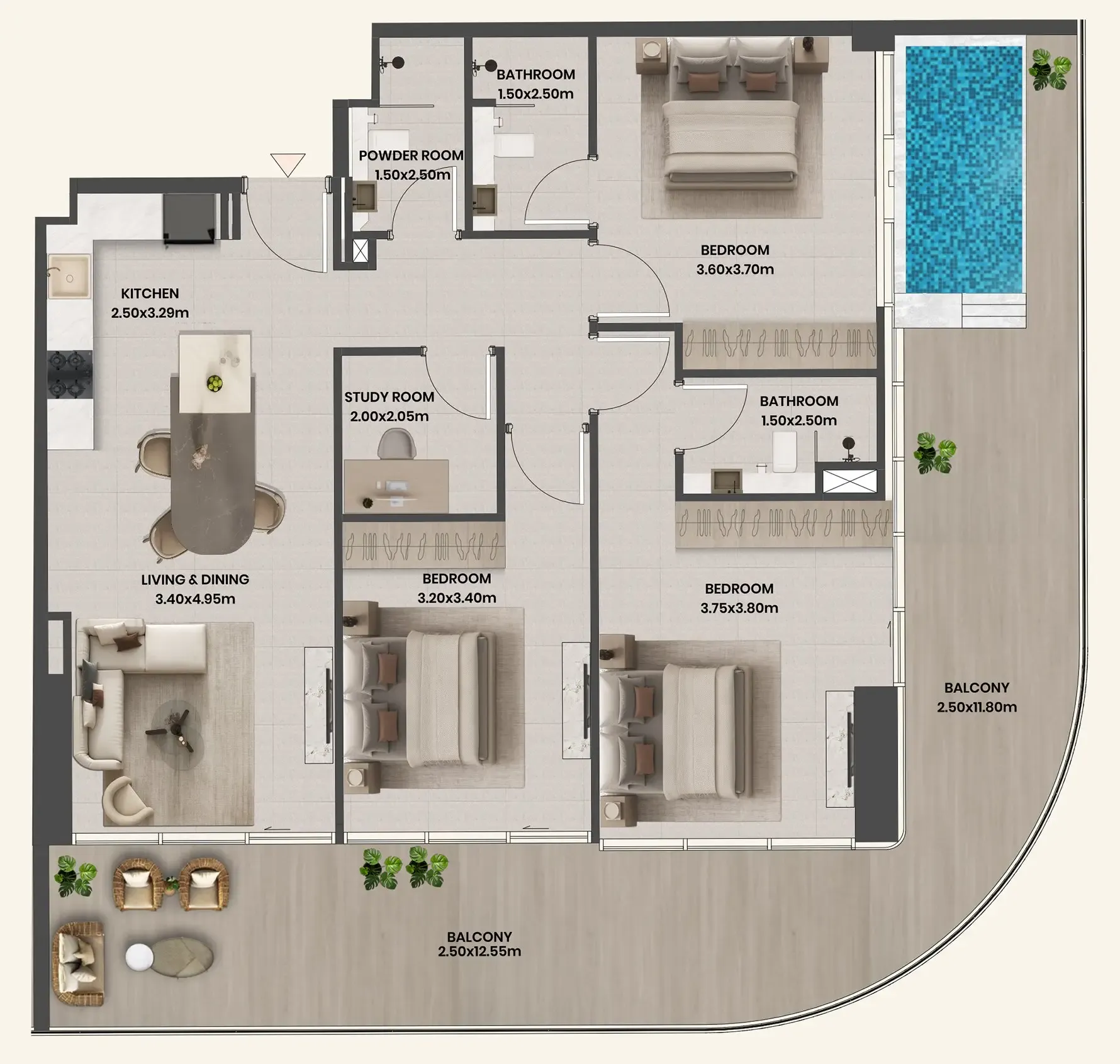 3 bedroom Apartments floor plan at Divine Al Barari