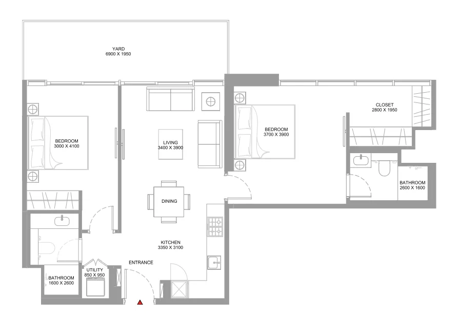 2 bedroom Apartments floor plan at Coastline Beach Residences