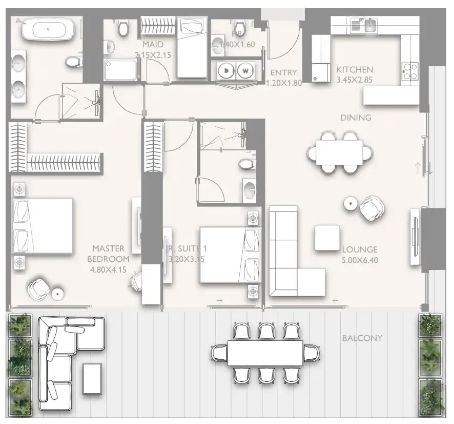 2.5 bedroom Apartments floor plan at Fairmont Residences Solara Tower