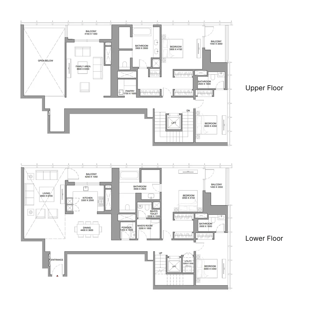 4 bedroom Duplex floor plan at The Element at Sobha One