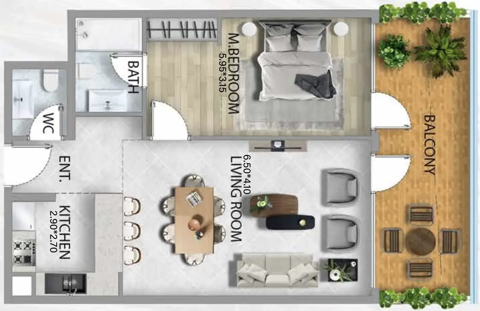 1 bedroom Apartments floor plan at 311 Boulevard