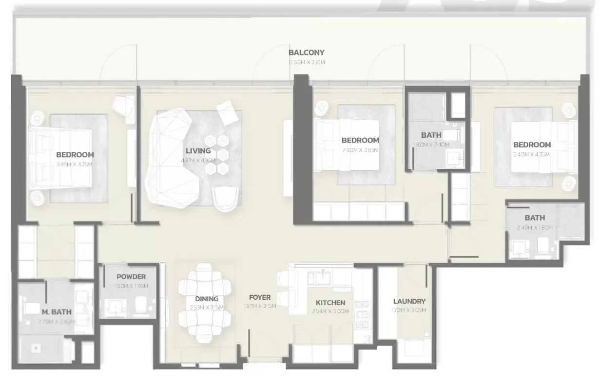3 bedroom Apartments floor plan at Tonino Lamborghini Residences