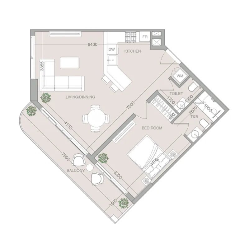 1 bedroom Apartments floor plan at VERDAN1A 4