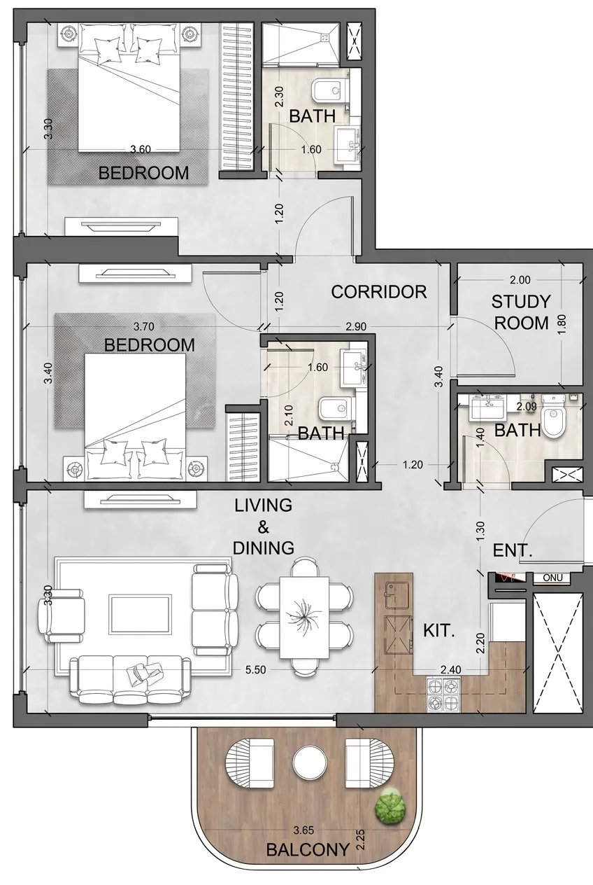 2 bedroom apartments floor plan at Future Avenue