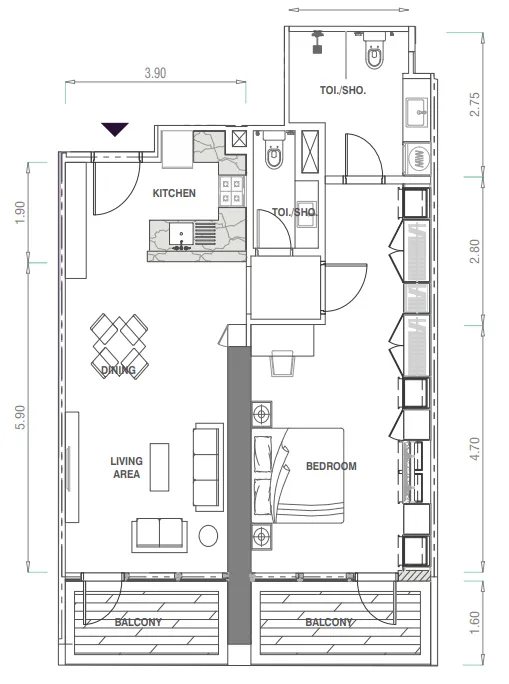 1 bedroom Apartments floor plan at MBL Signature