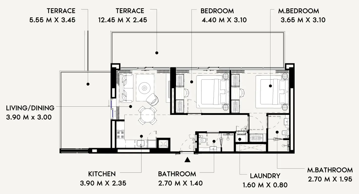 2 bedroom Apartments floor plan at Azizi Lina
