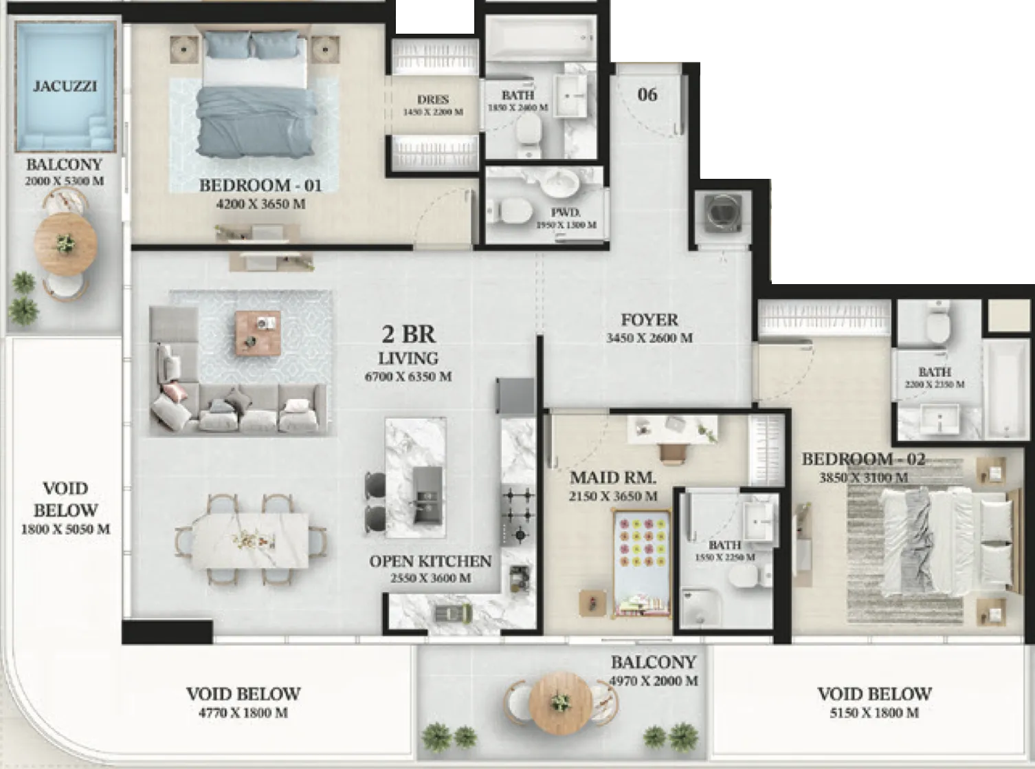 2.5 bedroom Apartments floor plan at Wellington Ocean