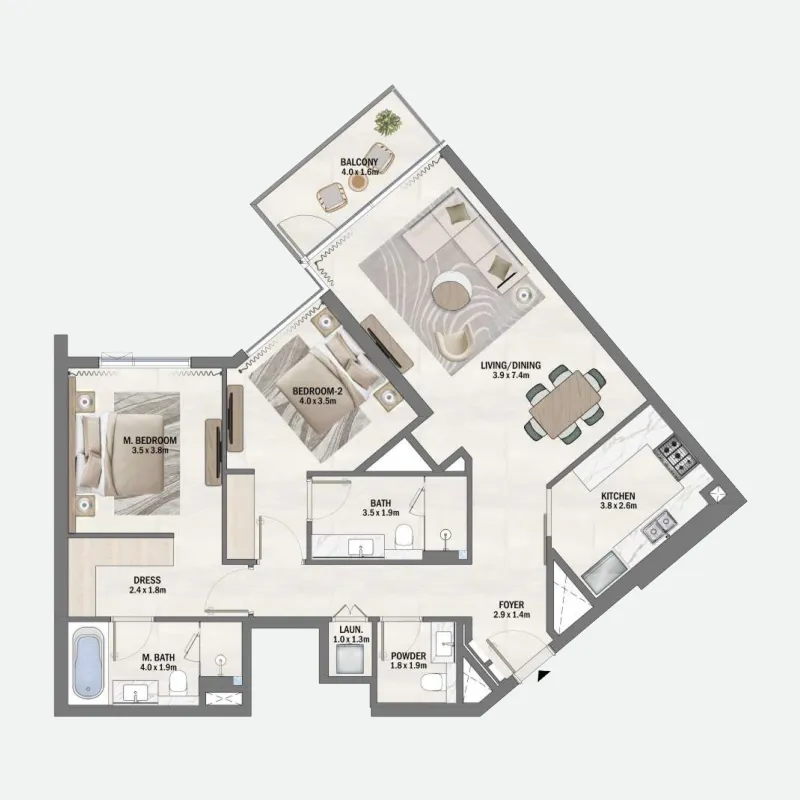 2 bedroom Apartments floor plan at Beachfront Gates
