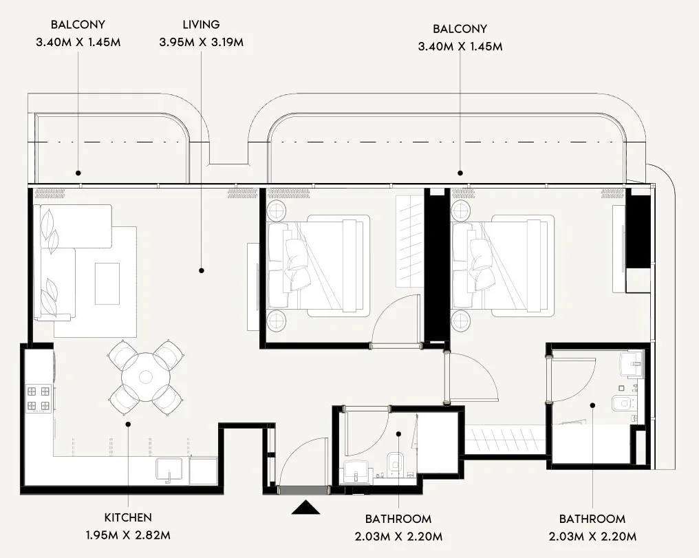 2 bedroom Apartments floor plan at Azizi Wares