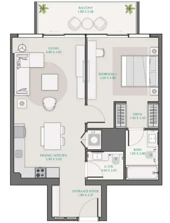 1 bedroom Apartments floor plan at Avenue Park Towers 1 at Wasl 1