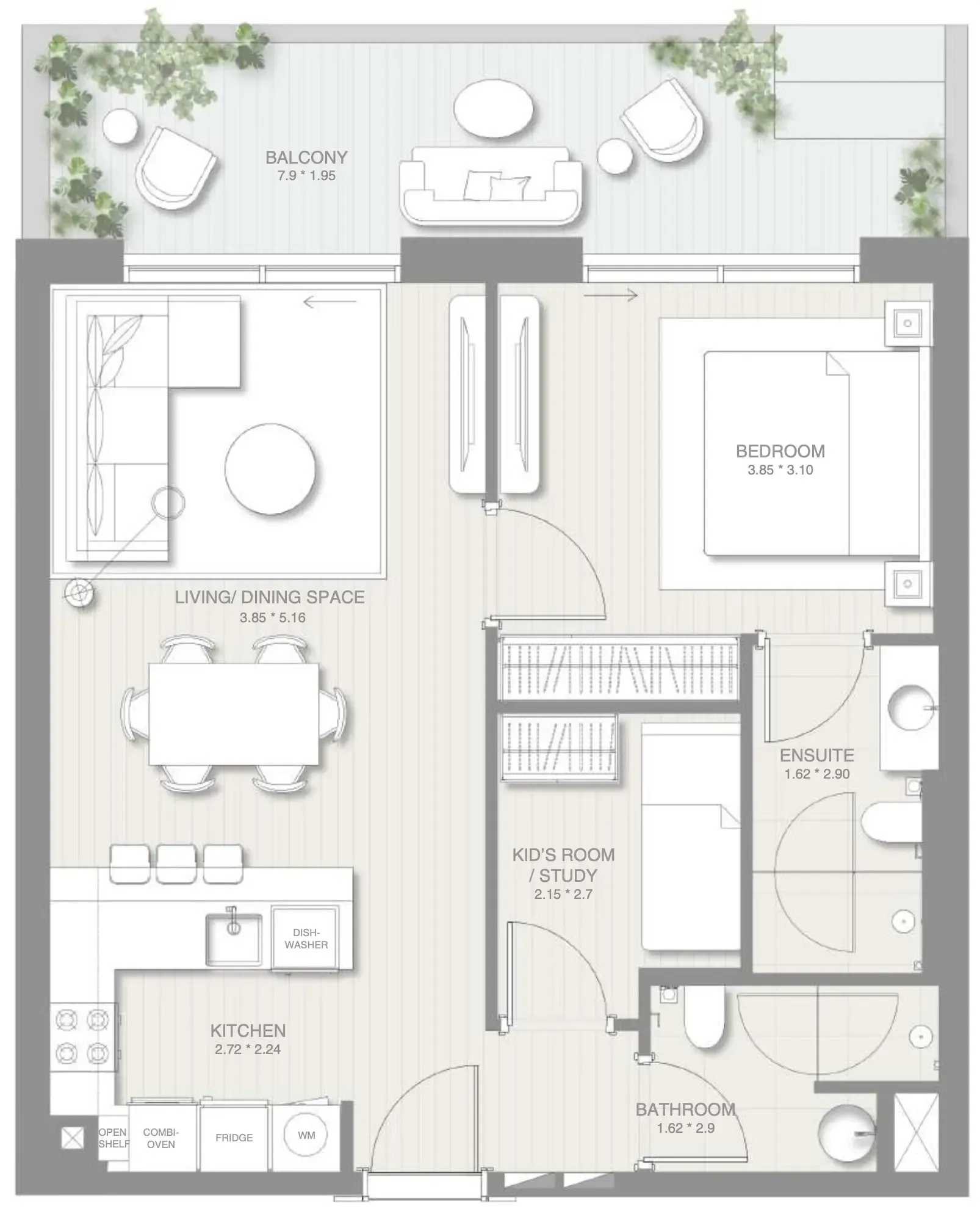 1.5 bedroom Apartments floor plan at Sol Levante