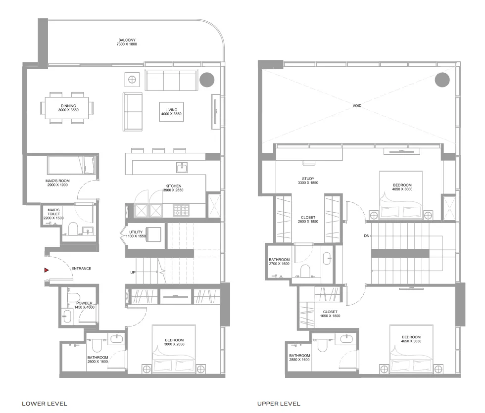 3 bedroom Duplex floor plan at Starline Beach Residences