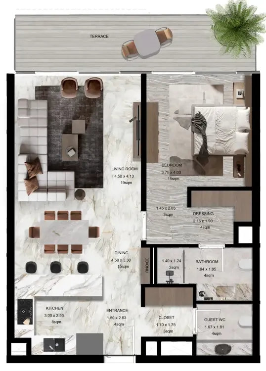 1 bedroom Apartments floor plan at Jacob and Co Beachfront Living