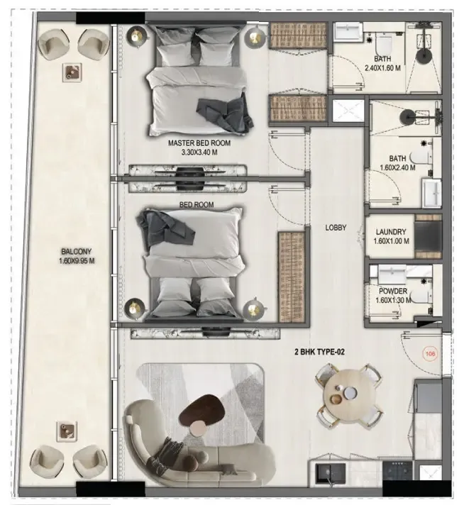 2 bedroom Apartments floor plan at Divine Elements