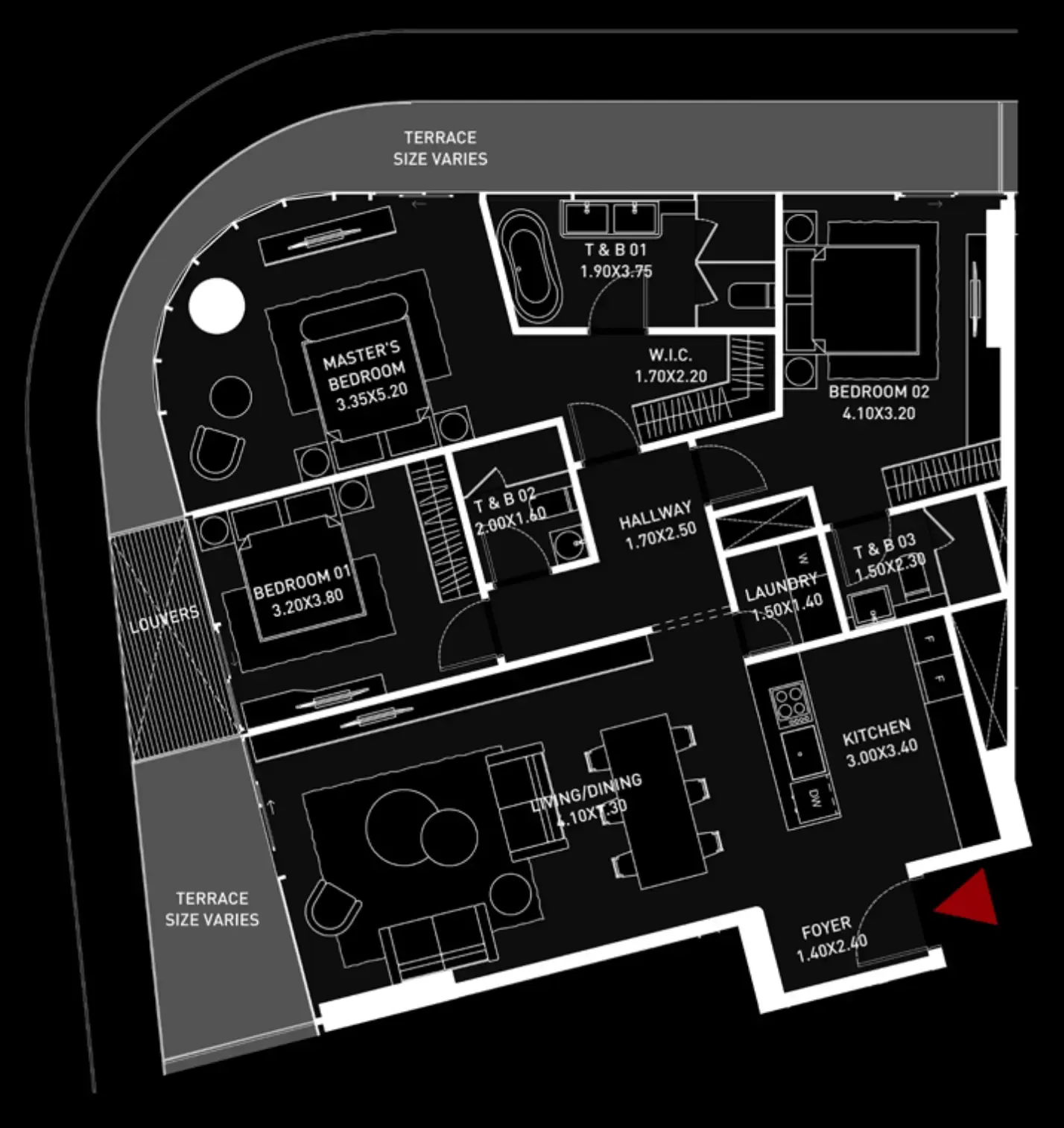 3 bedroom Apartments floor plan at Brabus Island