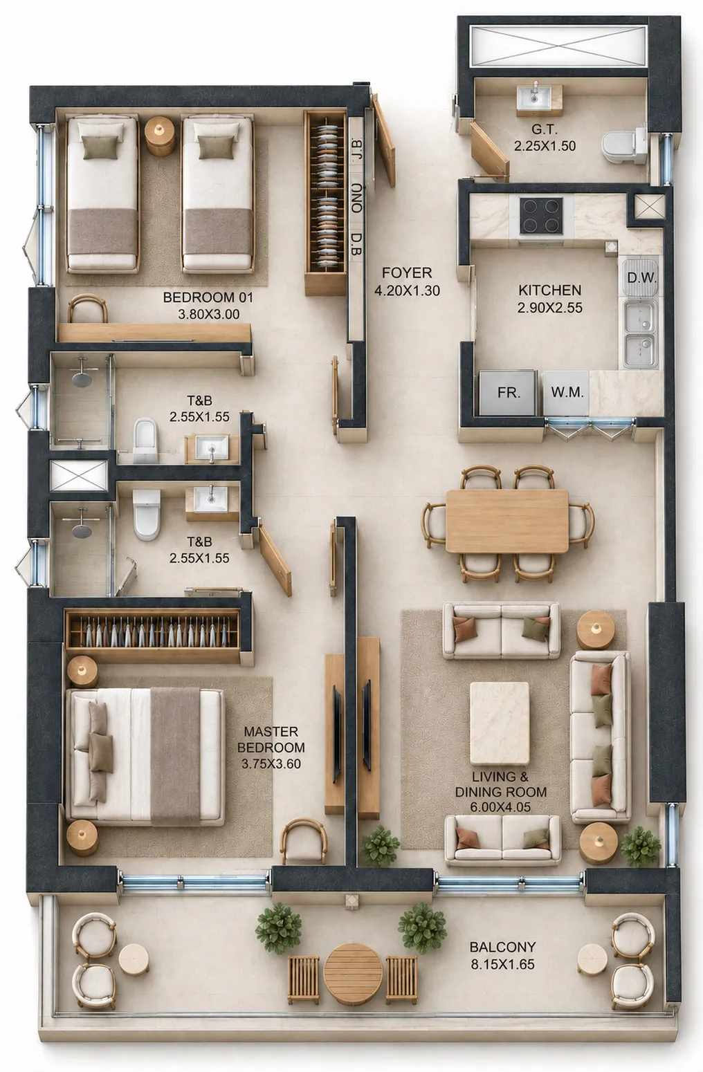 2 bedroom Apartments floor plan at Reeman Residence 02
