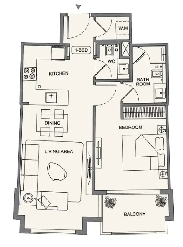 1 bedroom Apartments floor plan at Binghatti Wraith