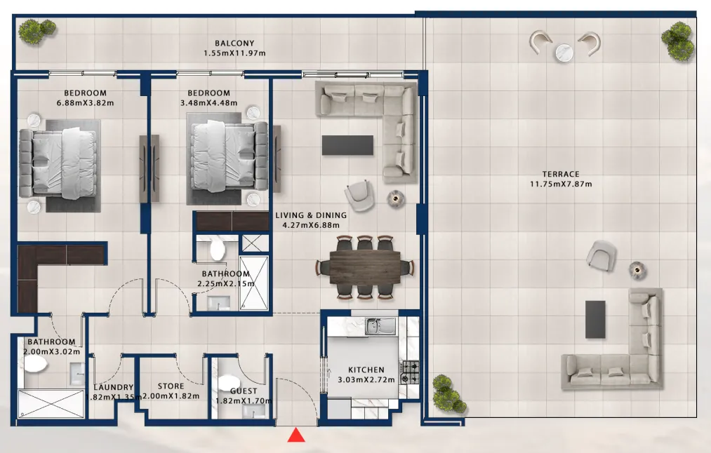 2 bedroom Apartments floor plan at Asayel Avenue