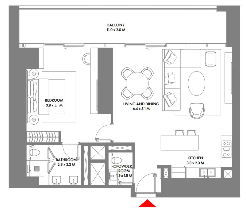 1 bedroom Apartments floor plan at W The Residences by Arada
