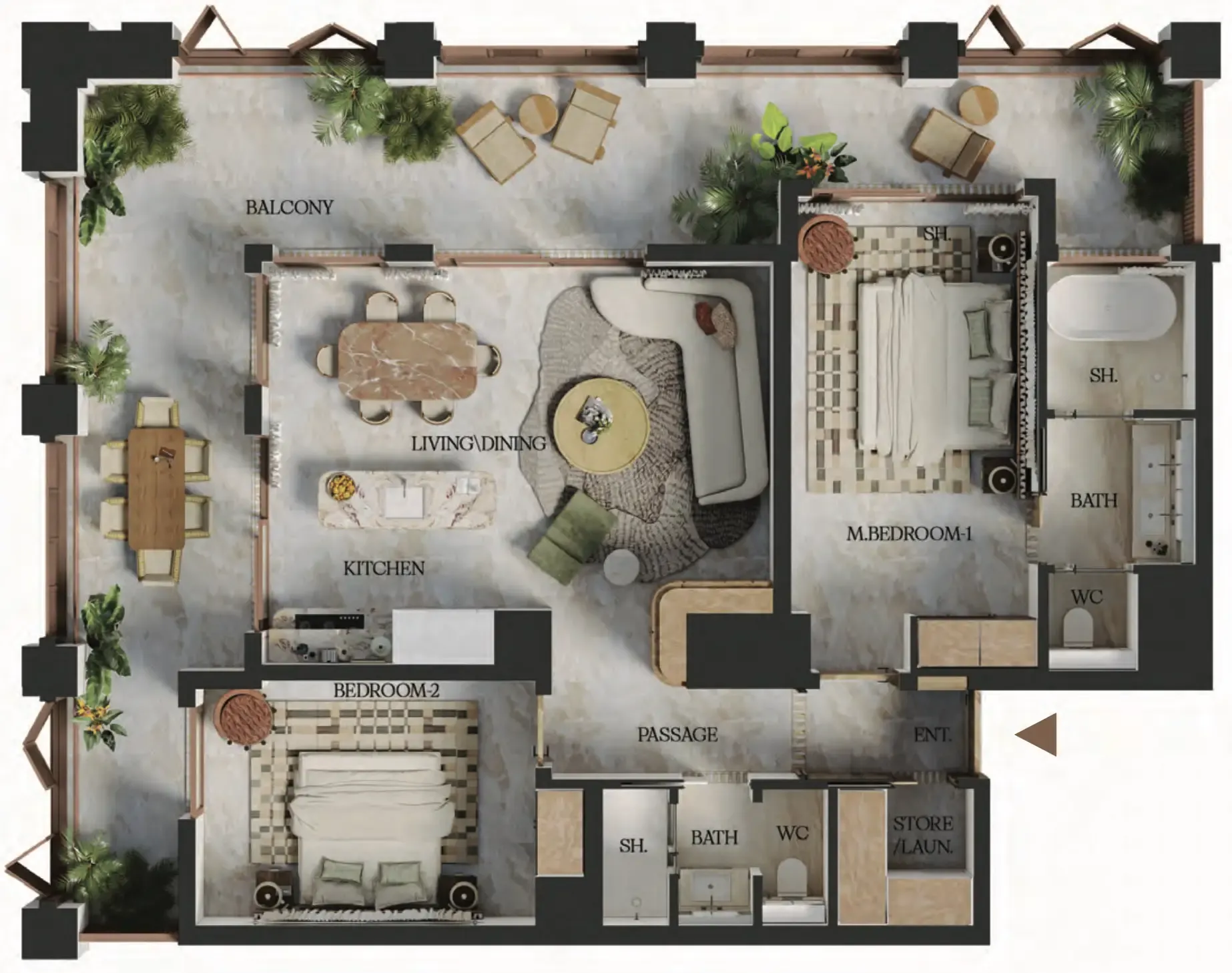 2 bedroom Apartments floor plan at Elire Managed by LUX