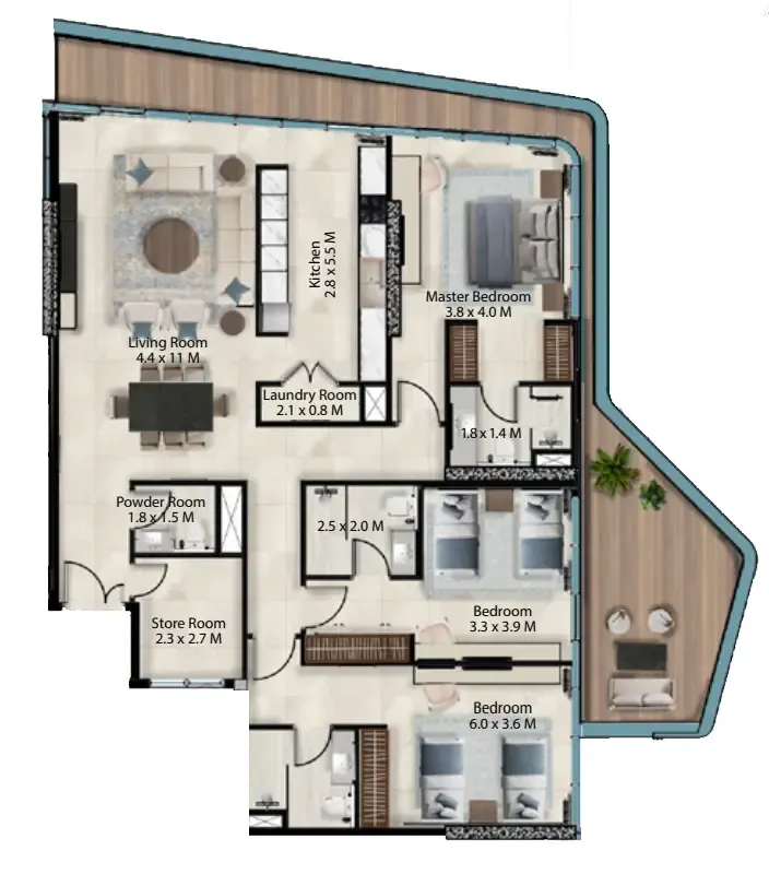 3 bedroom Apartments floor plan at Cresswell Views