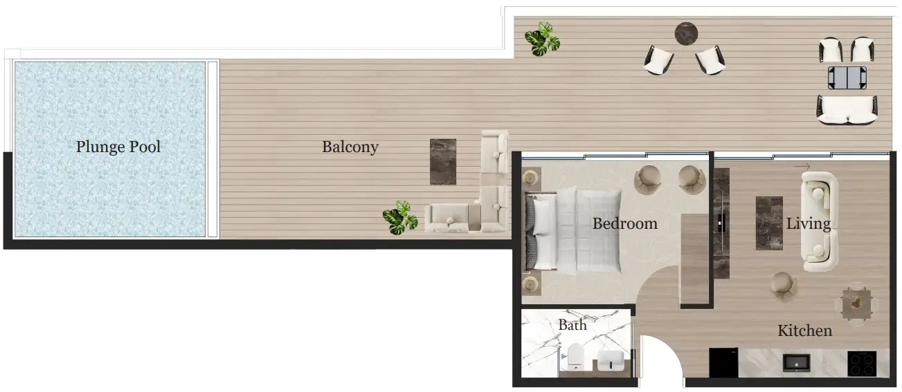 1 bedroom Apartments floor plan at Rijas Suites