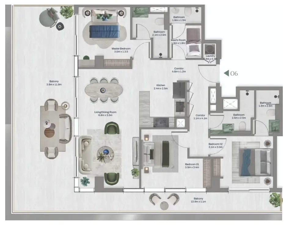 3.5 bedroom apartments floor plan at Oceara Park View Residences Phase 1