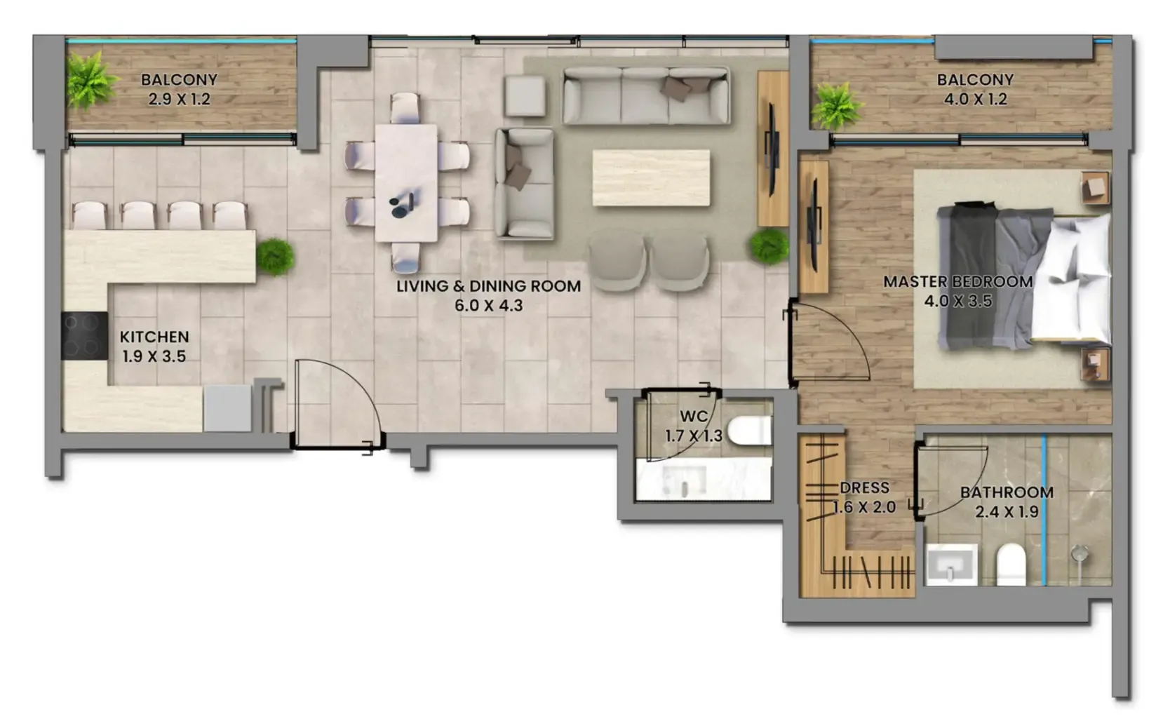 1 bedroom Apartments floor plan at Elemental 78