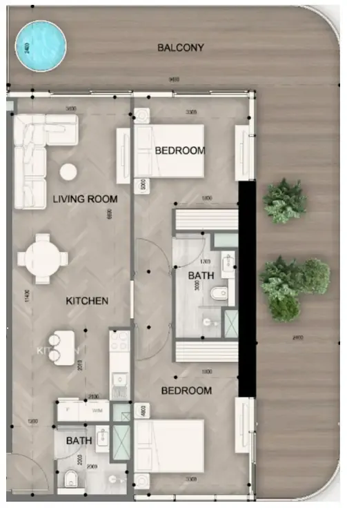 2 bedroom Apartments floor plan at Sky Line by Peace Homes