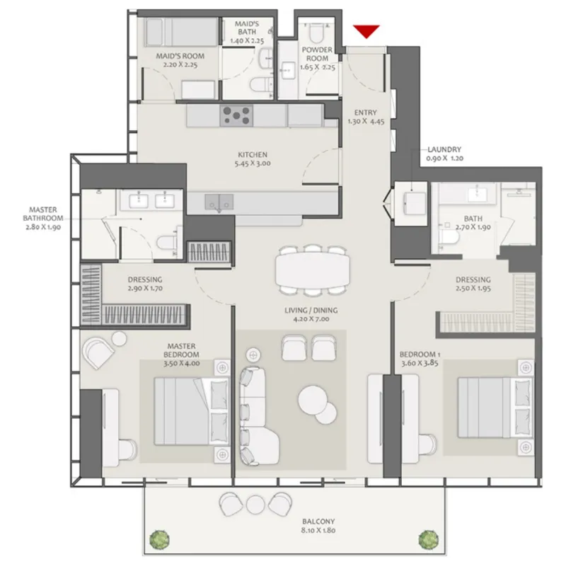 2.5 bedroom Apartments floor plan at Avenue Park Towers 2 at Wasl 1