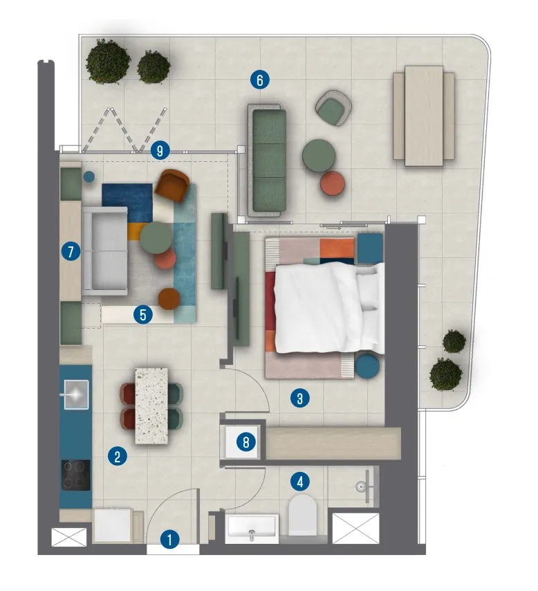 1 bedroom Apartments floor plan at Rove Home Marasi Drive