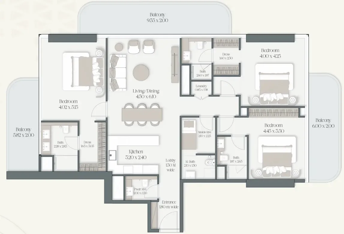 3 bedroom Apartments floor plan at The Caden by Prescott