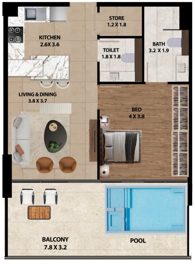 1 bedroom Apartments floor plan at Marquis One
