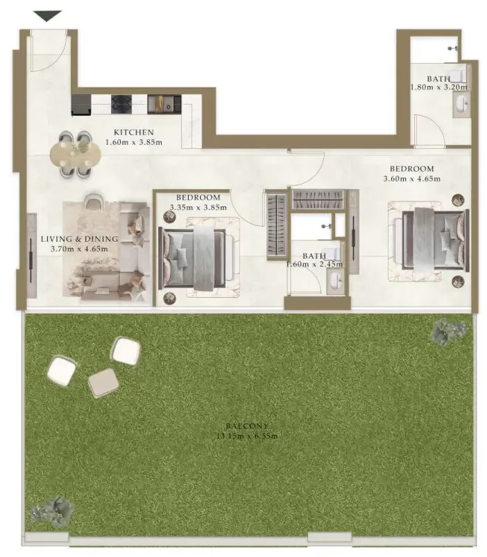 2 bedroom Apartments floor plan at Ryze Residences by AUM Development