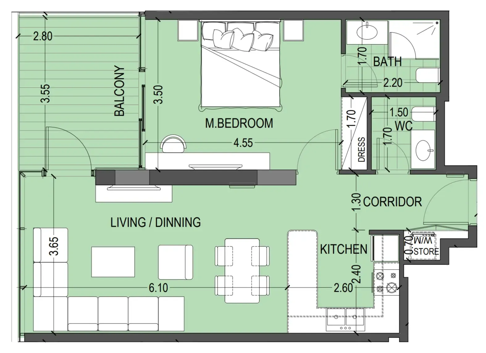 1 bedroom Apartments floor plan at Celia Gardens