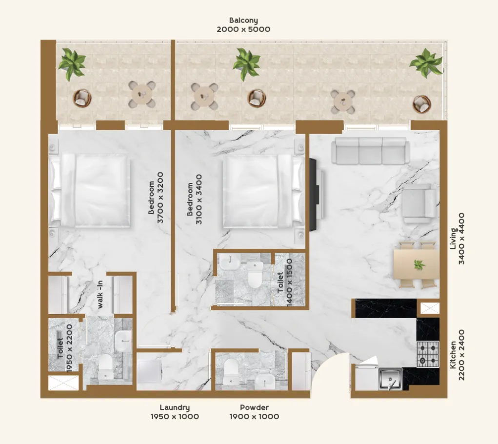 2 bedroom Apartments floor plan at RR Residence