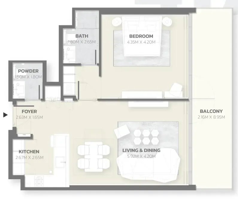 1 bedroom Apartments floor plan at Tonino Lamborghini Residences