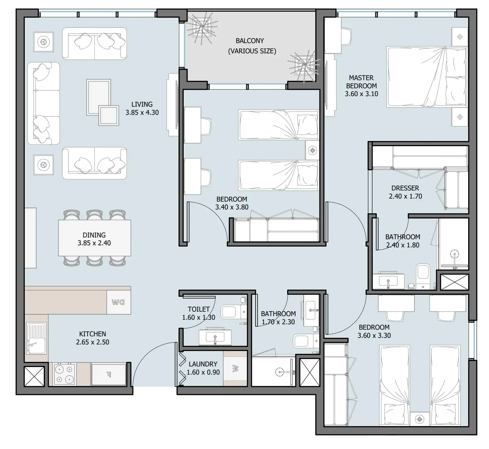 3 bedroom Apartments floor plan at The District