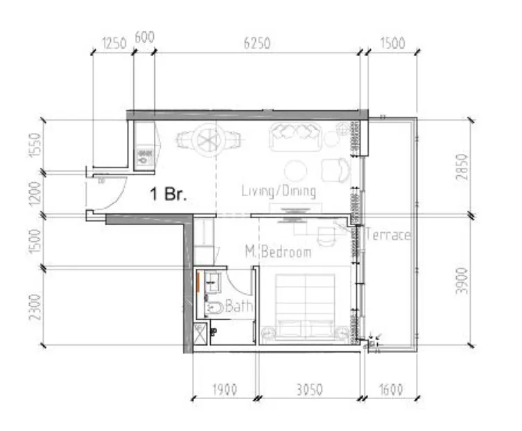 1 bedroom Apartments floor plan at Damac Hills 2 - Hotel Edge by Rotana