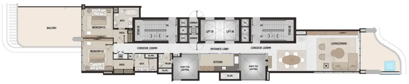 2 bedroom Apartments floor plan at Vitalia Palm Jumeirah Residences