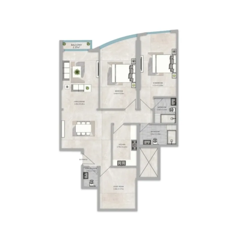 2 bedroom Apartments floor plan at Al-Aamra 1 Tower