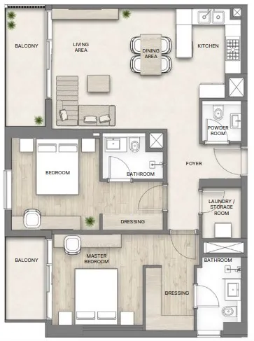 2 bedroom Apartments floor plan at Al Hamra Greens