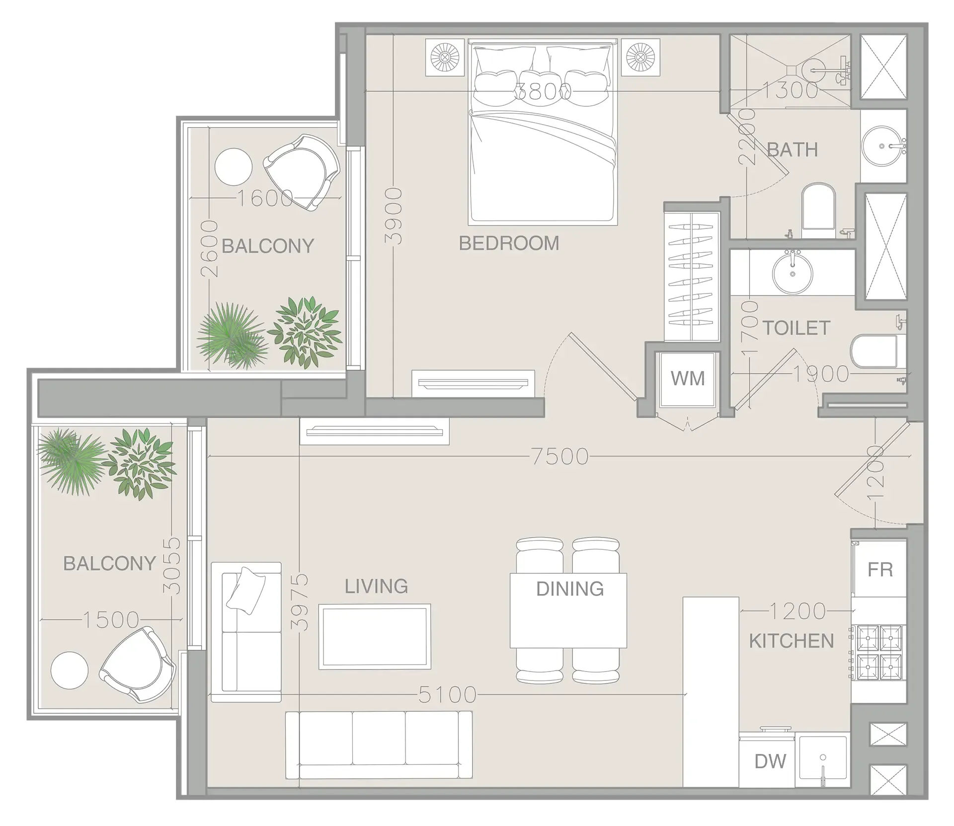 1 bedroom Apartments floor plan at ELAR1S Rise