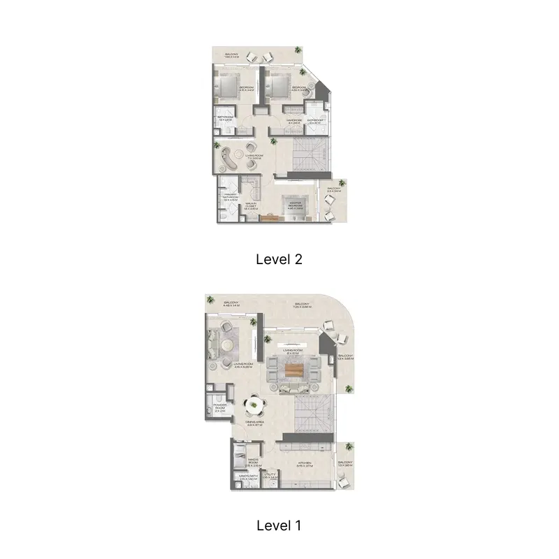 3 bedroom Duplex floor plan at DWTN Residences