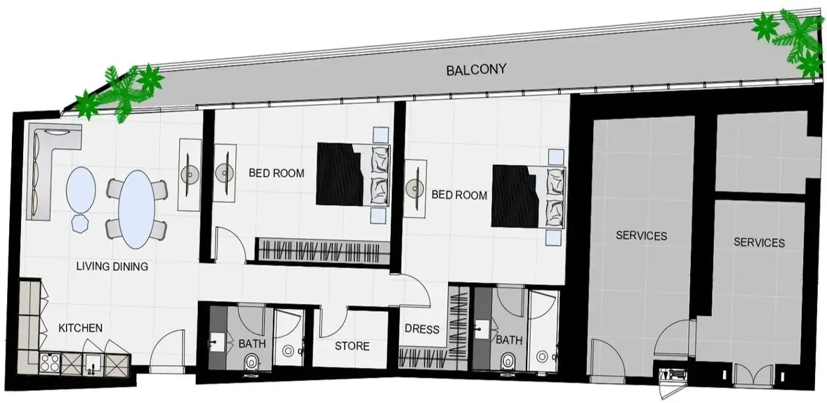 2 bedroom Apartments floor plan at The Community Sports Arena