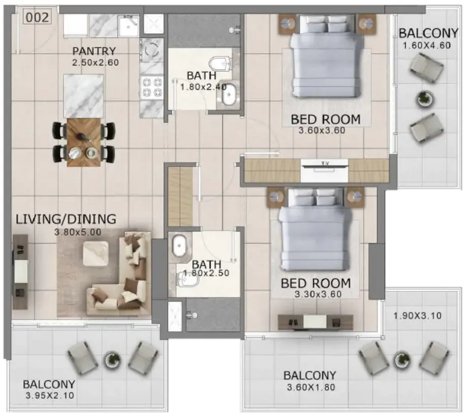 2 bedroom Apartments floor plan at Arlington Park 2