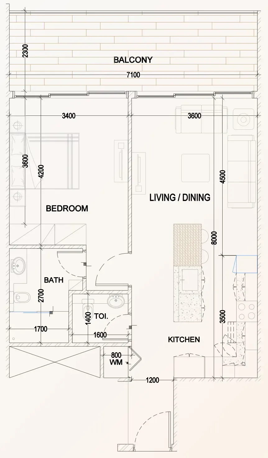 1 bedroom Apartments floor plan at Bling Avenue 1