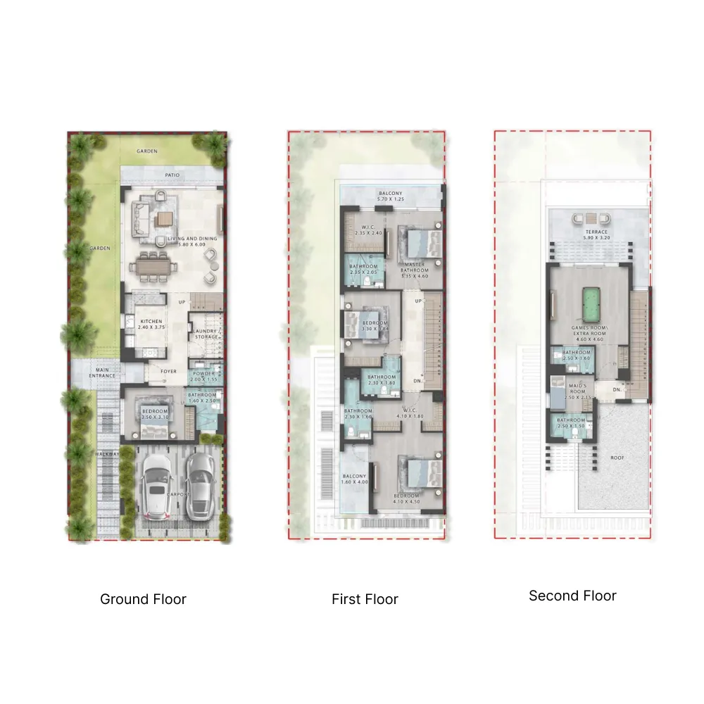 5 bedroom Villa floor plan at Damac Islands Phase 1 and 2