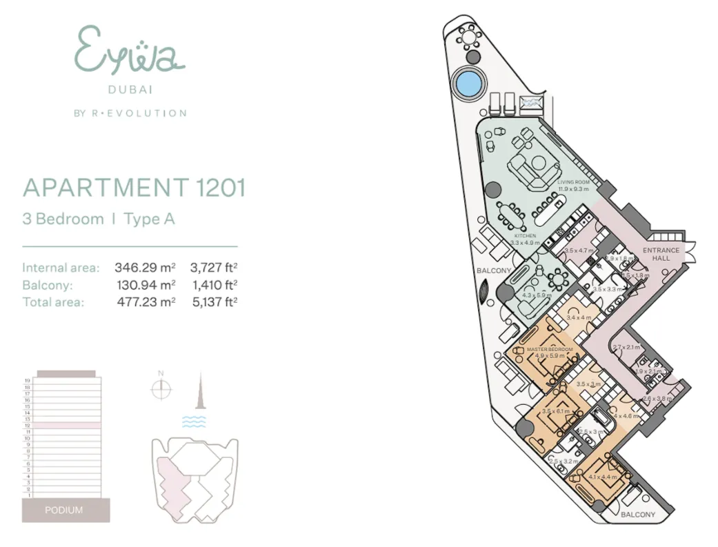 3 bedroom Apartments floor plan at Eywa Tree of Life